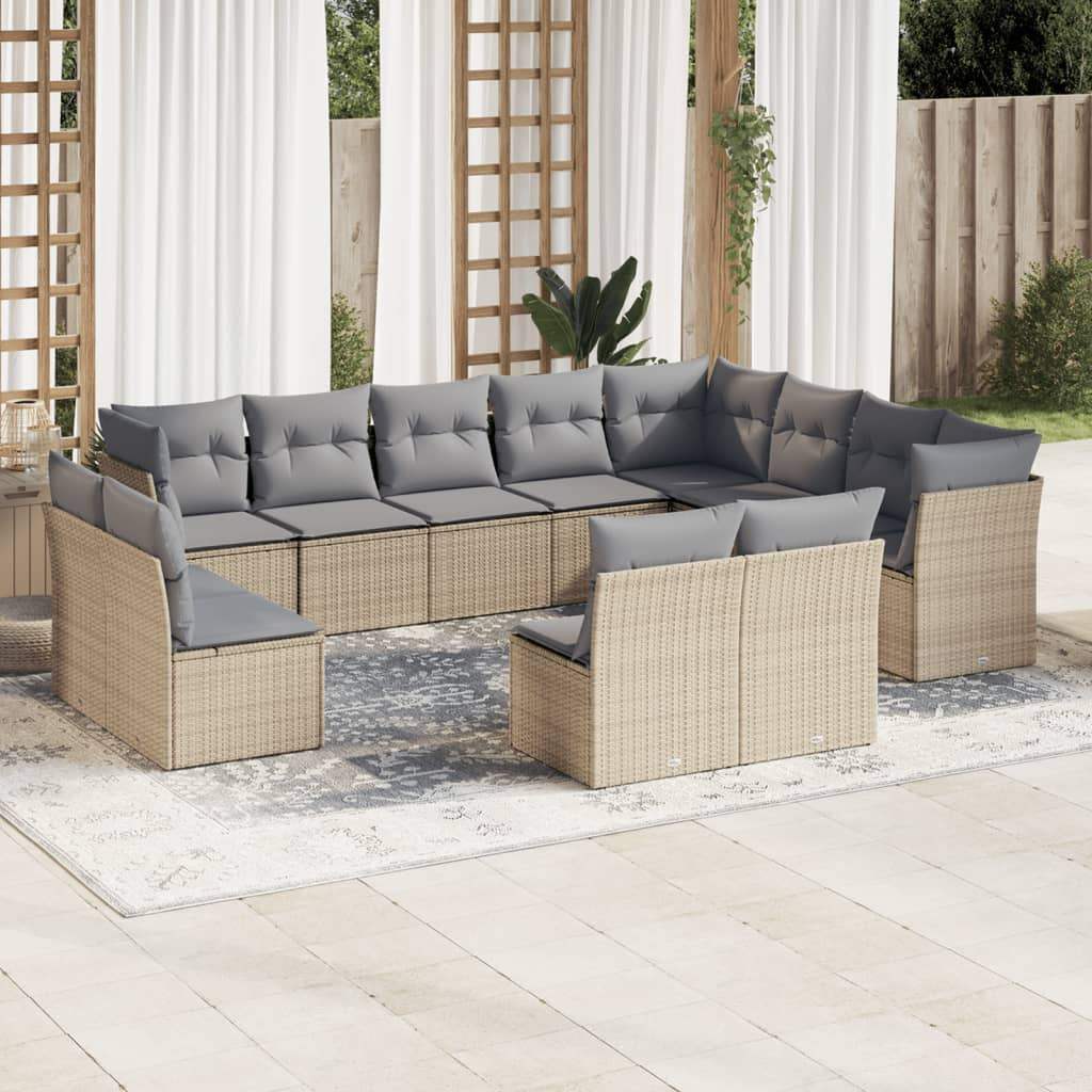 Set Divani da Giardino 12 pz con Cuscini Beige in Polyrattan - homemem39