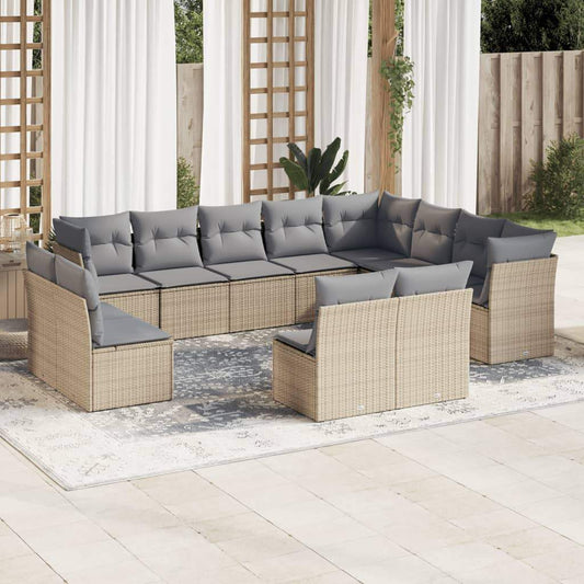 Set Divani da Giardino 12 pz con Cuscini Beige in Polyrattan - homemem39