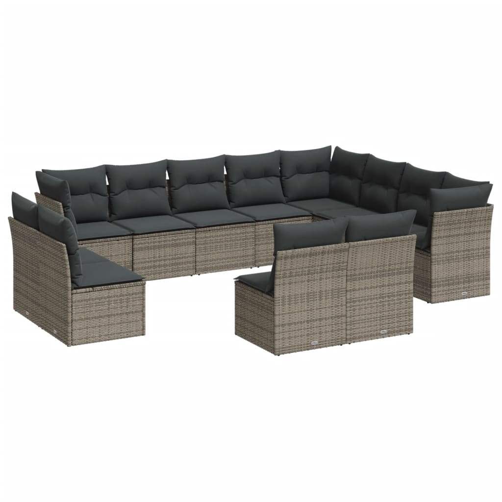 Set Divani da Giardino 12 pz con Cuscini Grigio in Polyrattan - homemem39
