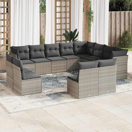 Set Divano Giardino 12 pz con Cuscini Grigio Chiaro Polyrattan - homemem39