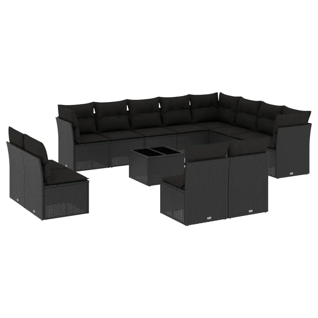 Set Divani da Giardino 13pz con Cuscini Nero in Polyrattan - homemem39