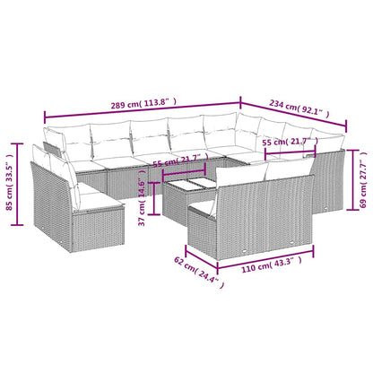 Set Divani da Giardino 13pz con Cuscini Nero in Polyrattan