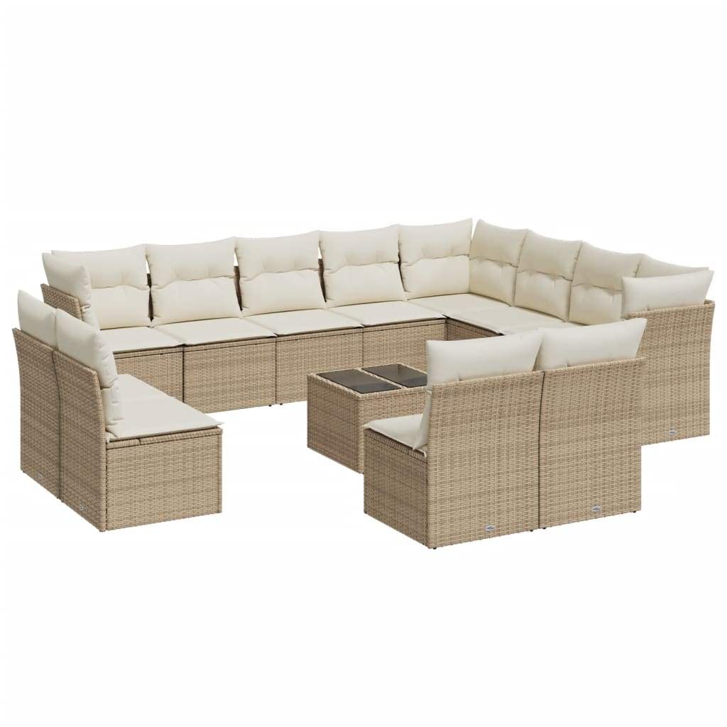 Set Divano da Giardino 13 pz con Cuscini Beige in Polyrattan - homemem39