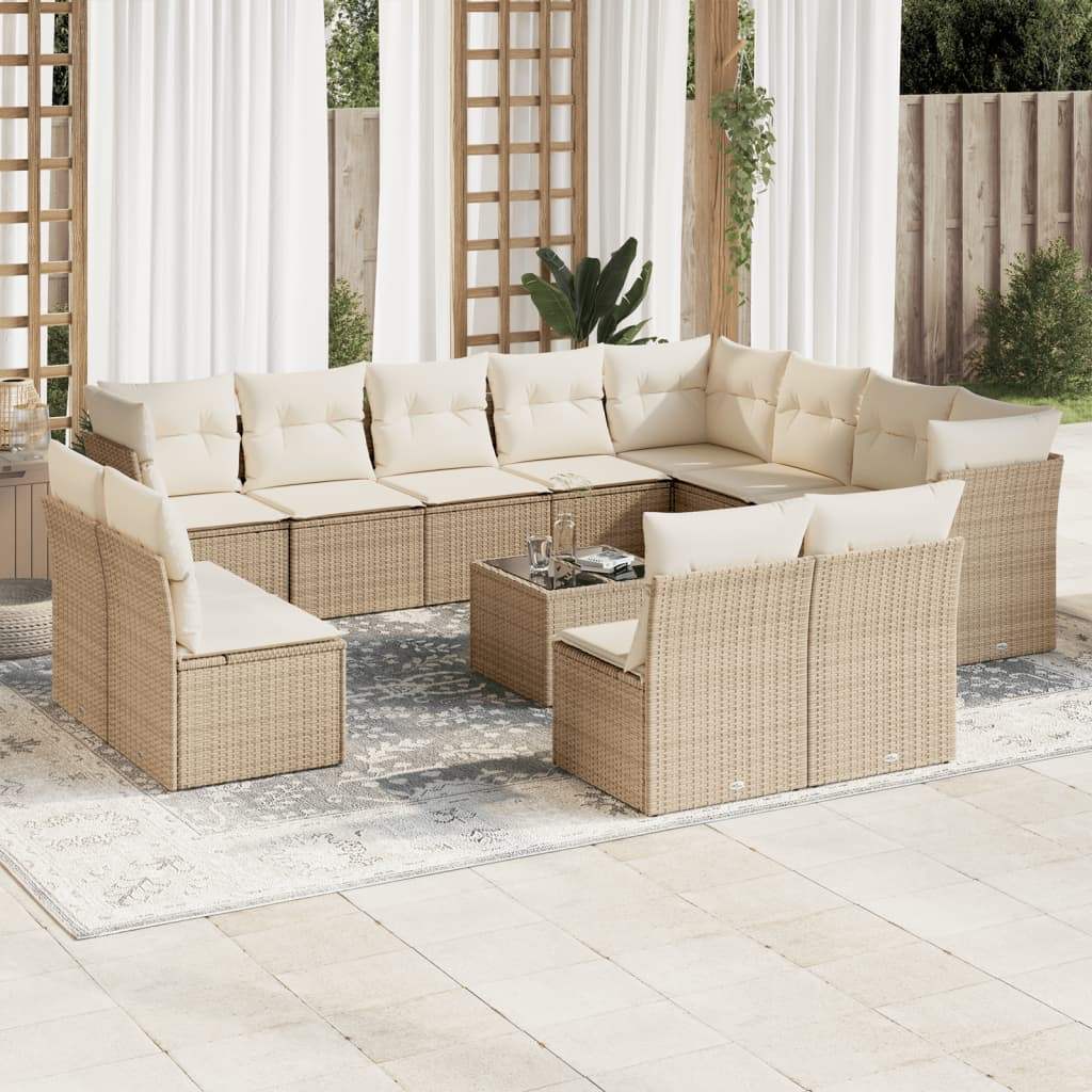 Set Divano da Giardino 13 pz con Cuscini Beige in Polyrattan - homemem39