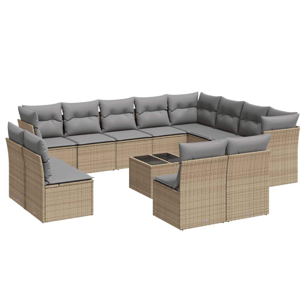 Set Divano da Giardino 13 pz con Cuscini Beige in Polyrattan - homemem39
