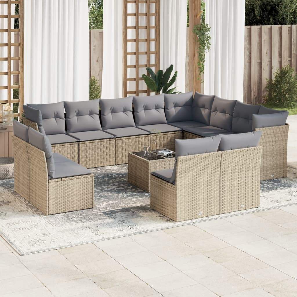 Set Divano da Giardino 13 pz con Cuscini Beige in Polyrattan - homemem39