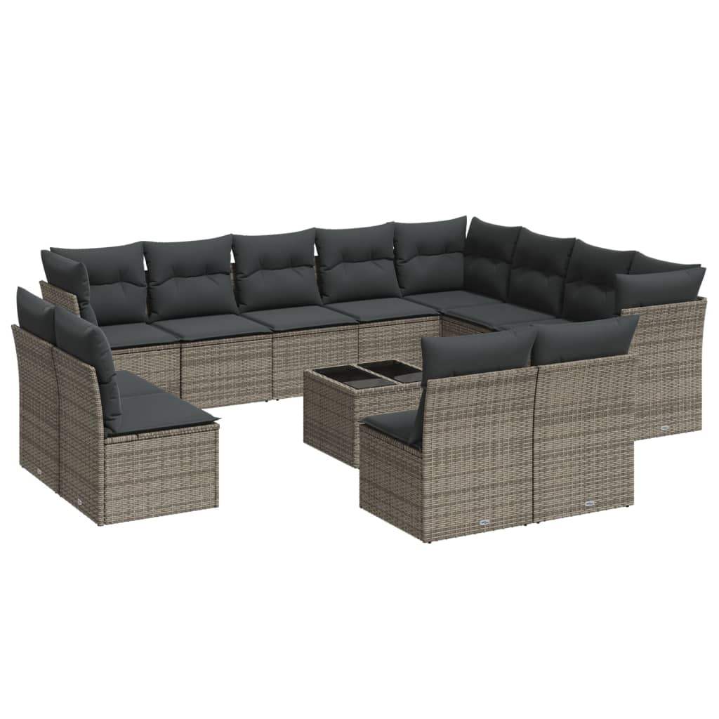Set Divani da Giardino 13 pz con Cuscini Grigio in Polyrattan - homemem39