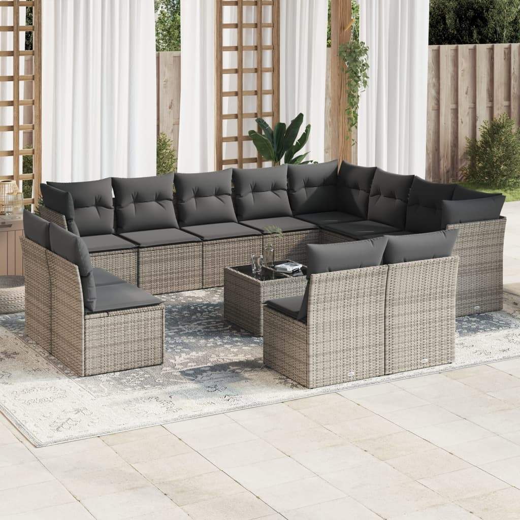 Set Divani da Giardino 13 pz con Cuscini Grigio in Polyrattan - homemem39