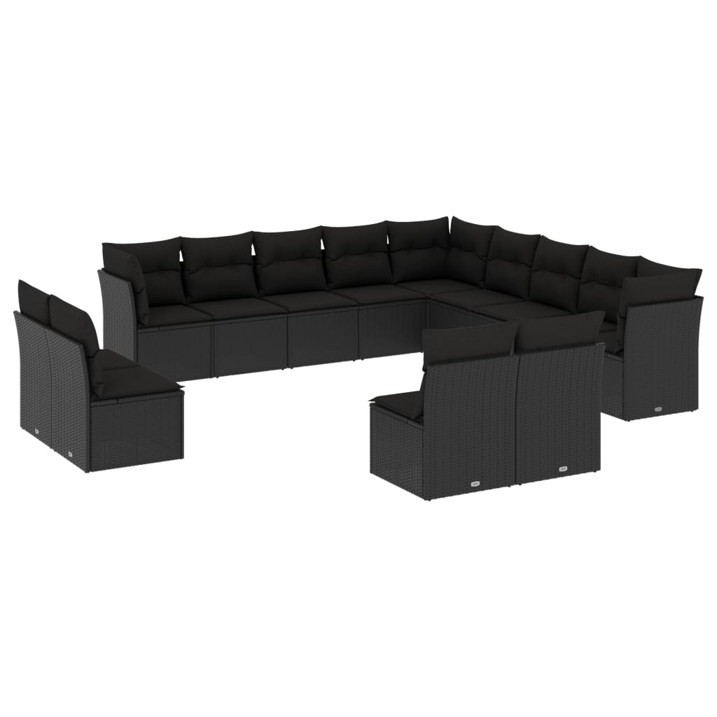 Set Divani da Giardino 13pz con Cuscini Nero in Polyrattan - homemem39