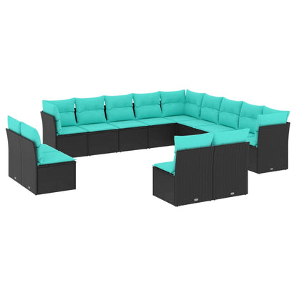 Set Divani da Giardino 13 pz con Cuscini Nero in Polyrattan | homemem39