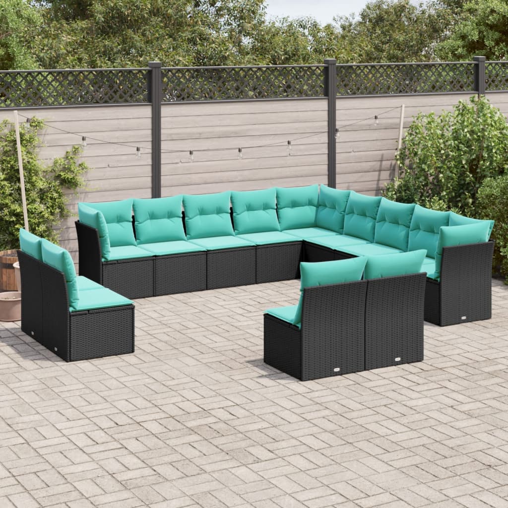 Set Divani da Giardino 13 pz con Cuscini Nero in Polyrattan | homemem39