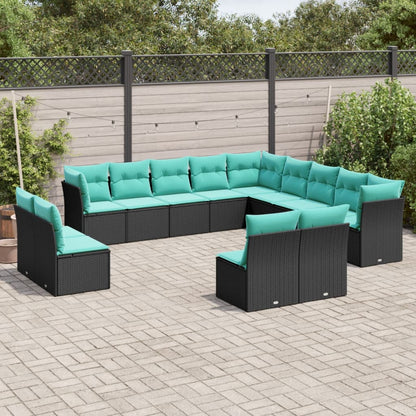 Set Divani da Giardino 13 pz con Cuscini Nero in Polyrattan | homemem39