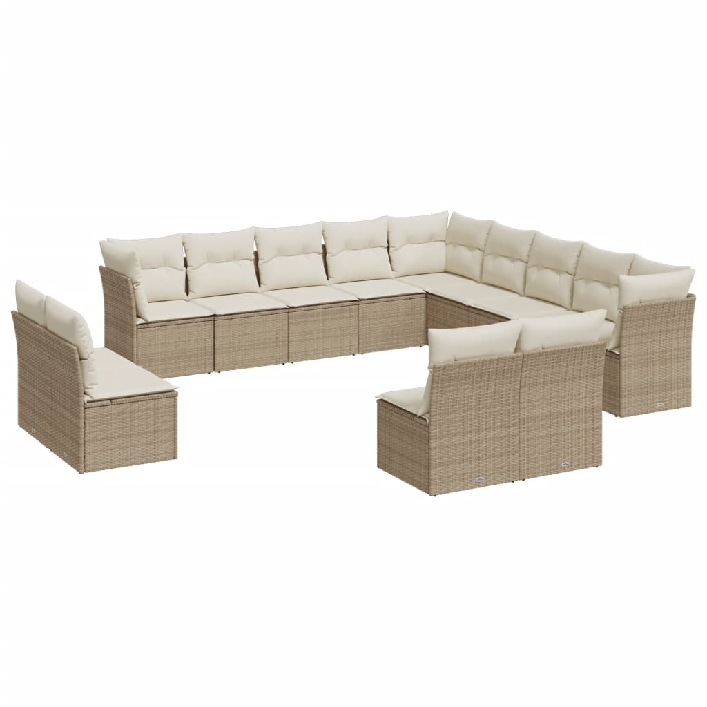 Set Divano da Giardino 13 pz con Cuscini Beige in Polyrattan - homemem39