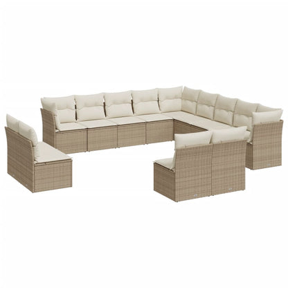 Set Divano da Giardino 13 pz con Cuscini Beige in Polyrattan - homemem39