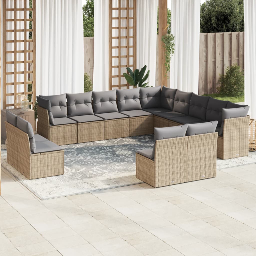 Set Divano da Giardino 13 pz con Cuscini Beige in Polyrattan - homemem39