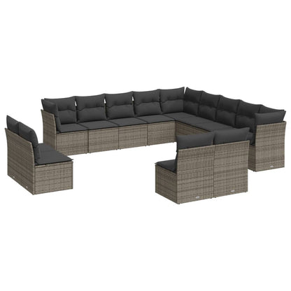Set Divani da Giardino 13 pz con Cuscini Grigio in Polyrattan - homemem39