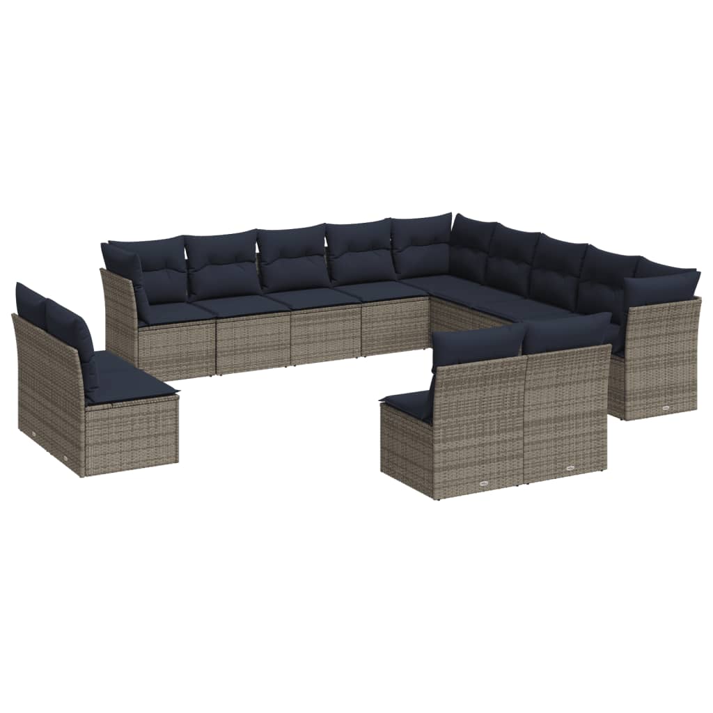 Set Divani da Giardino 13 pz con Cuscini Grigio in Polyrattan | homemem39