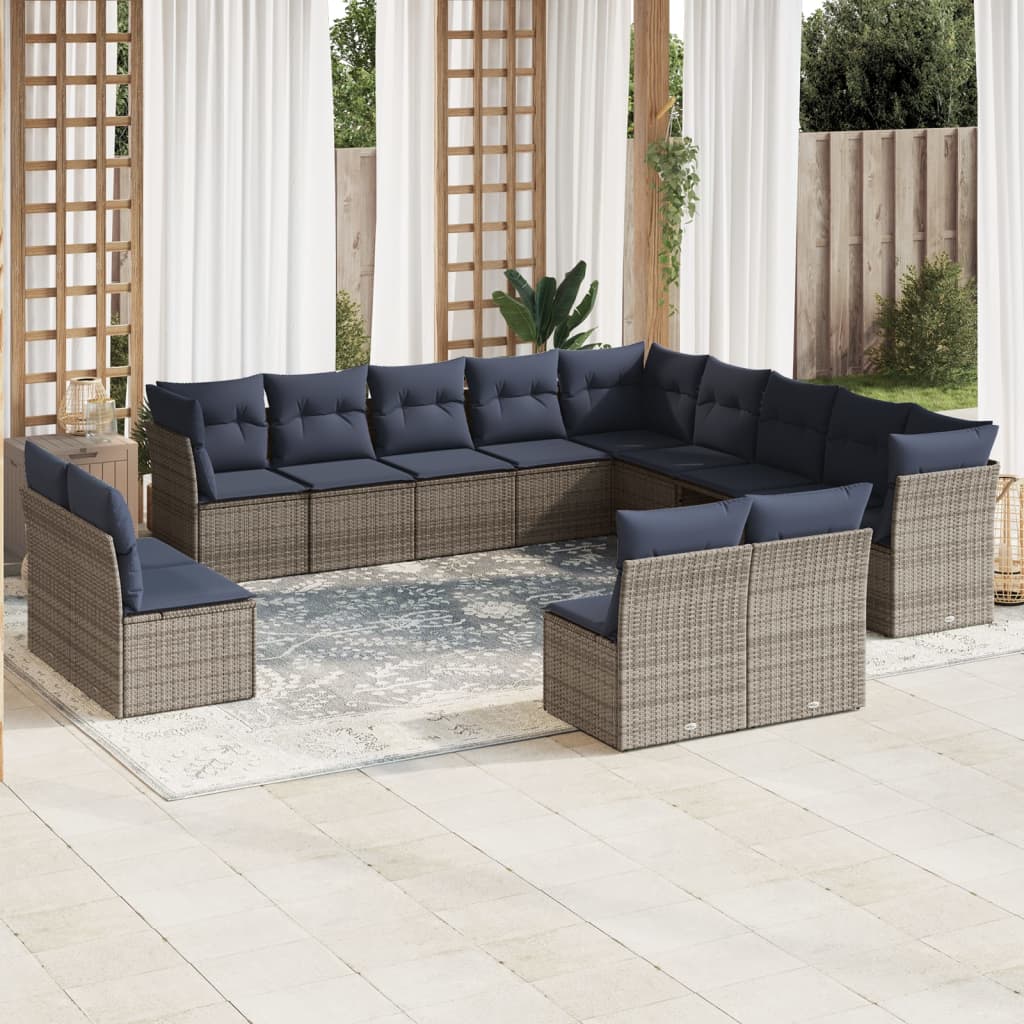 Set Divani da Giardino 13 pz con Cuscini Grigio in Polyrattan | homemem39
