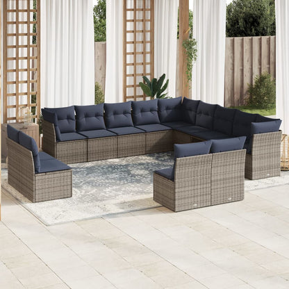 Set Divani da Giardino 13 pz con Cuscini Grigio in Polyrattan | homemem39