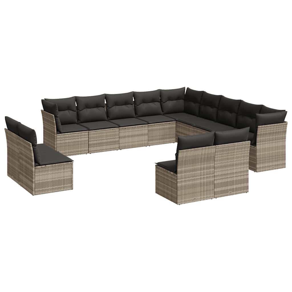 Set Divani Giardino 13 pz con Cuscini Grigio Chiaro Polyrattan | homemem39