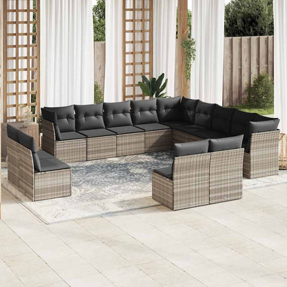 Set Divani Giardino 13 pz con Cuscini Grigio Chiaro Polyrattan | homemem39