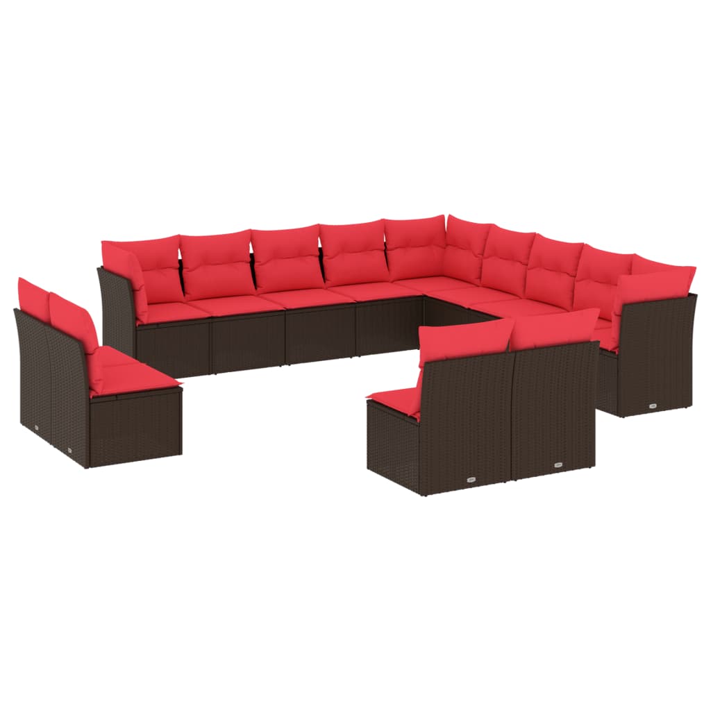 Set Divani da Giardino 13 pz con Cuscini Marrone in Polyrattan | homemem39