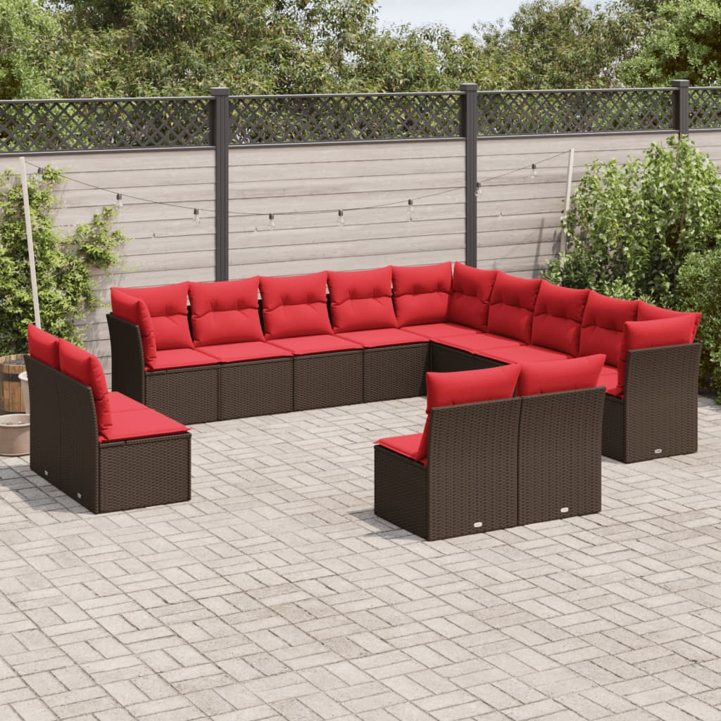 Set Divani da Giardino 13 pz con Cuscini Marrone in Polyrattan | homemem39