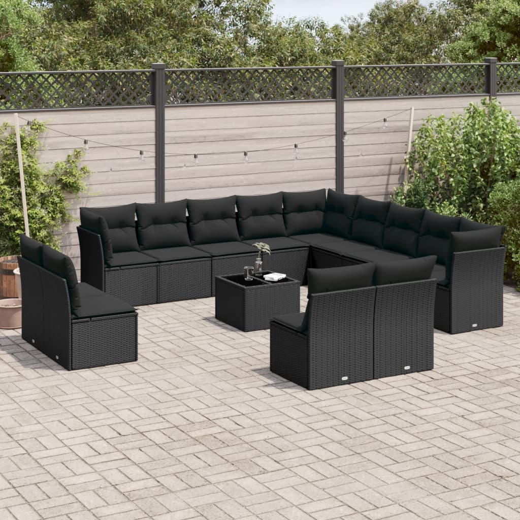 Set Divani da Giardino 14pz con Cuscini in Polyrattan Nero - homemem39