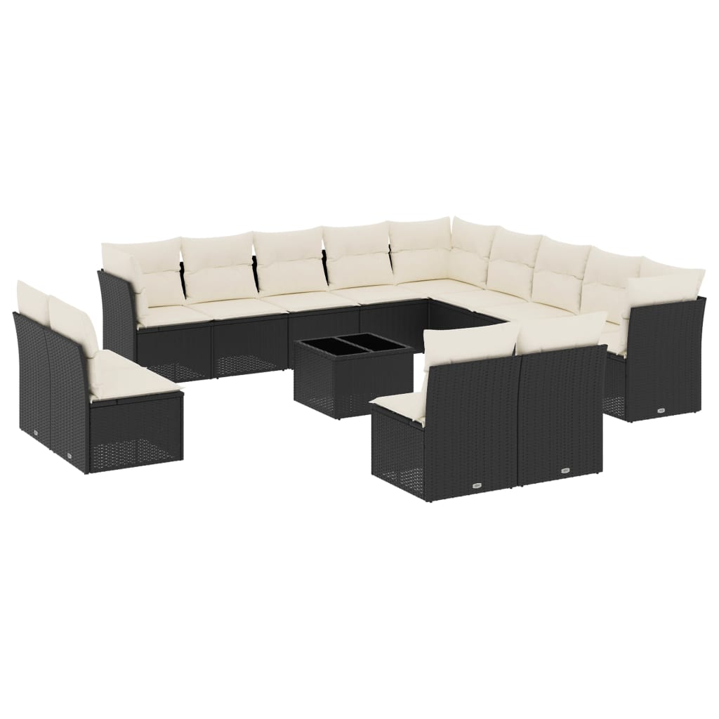 Set Divani da Giardino 14pz con Cuscini in Polyrattan Nero | homemem39