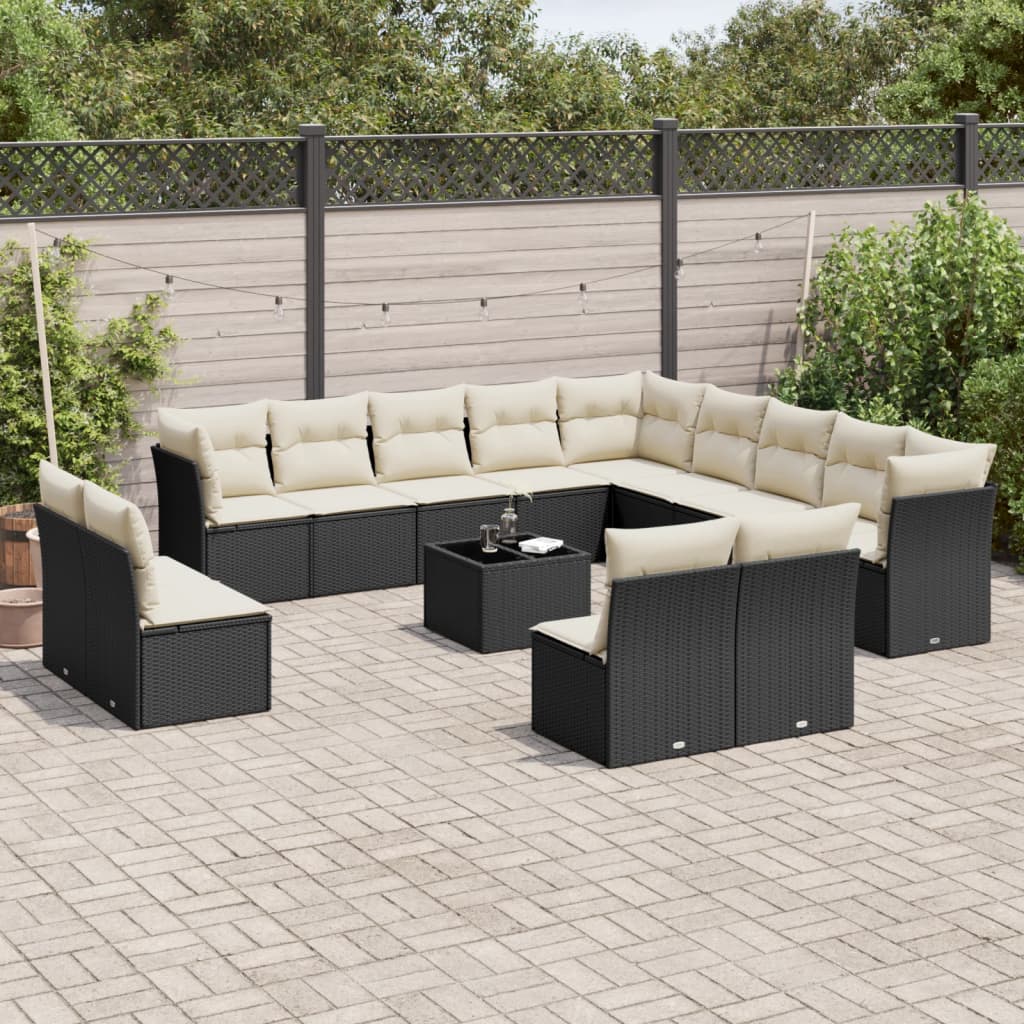 Set Divani da Giardino 14pz con Cuscini in Polyrattan Nero | homemem39