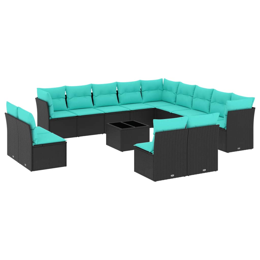 Set Divani da Giardino 14 pz con Cuscini Nero in Polyrattan | homemem39