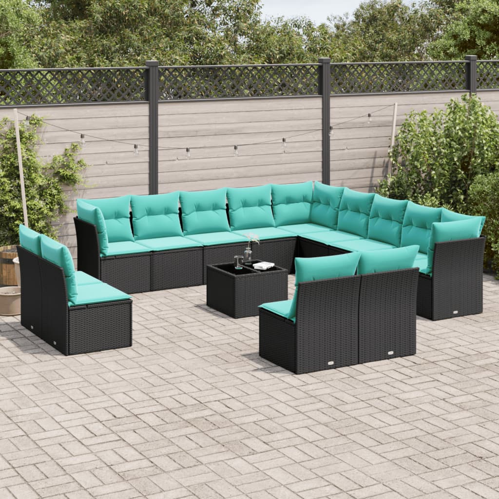 Set Divani da Giardino 14 pz con Cuscini Nero in Polyrattan | homemem39