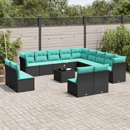 Set Divani da Giardino 14 pz con Cuscini Nero in Polyrattan | homemem39