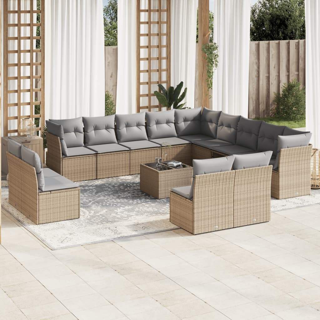 Set Divani da Giardino 14pz con Cuscini in Polyrattan Beige - homemem39