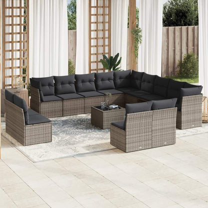 Set Divani da Giardino 14pz con Cuscini in Polyrattan Grigio - homemem39