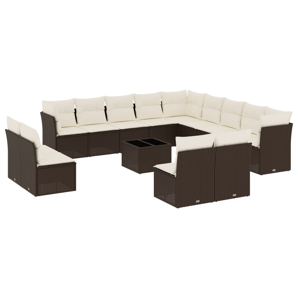 Set Divani da Giardino 14pz con Cuscini in Polyrattan Marrone - homemem39