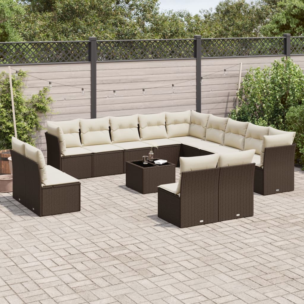 Set Divani da Giardino 14pz con Cuscini in Polyrattan Marrone | homemem39