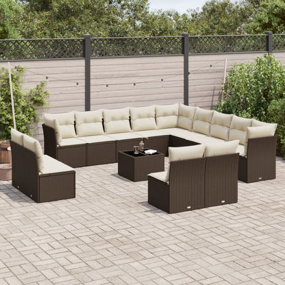 Set Divani da Giardino 14pz con Cuscini in Polyrattan Marrone | homemem39