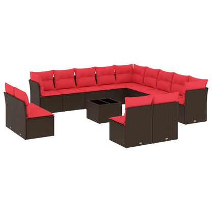 Set Divani da Giardino 14 pz con Cuscini Marrone in Polyrattan | homemem39