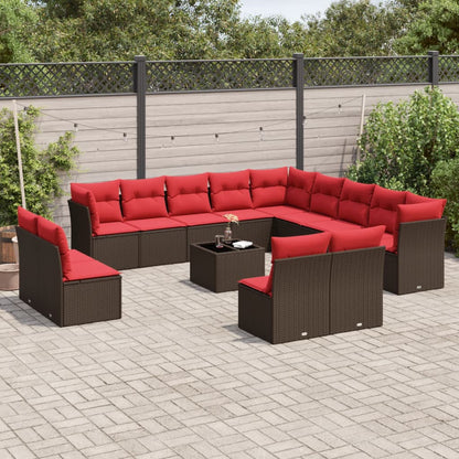 Set Divani da Giardino 14 pz con Cuscini Marrone in Polyrattan | homemem39