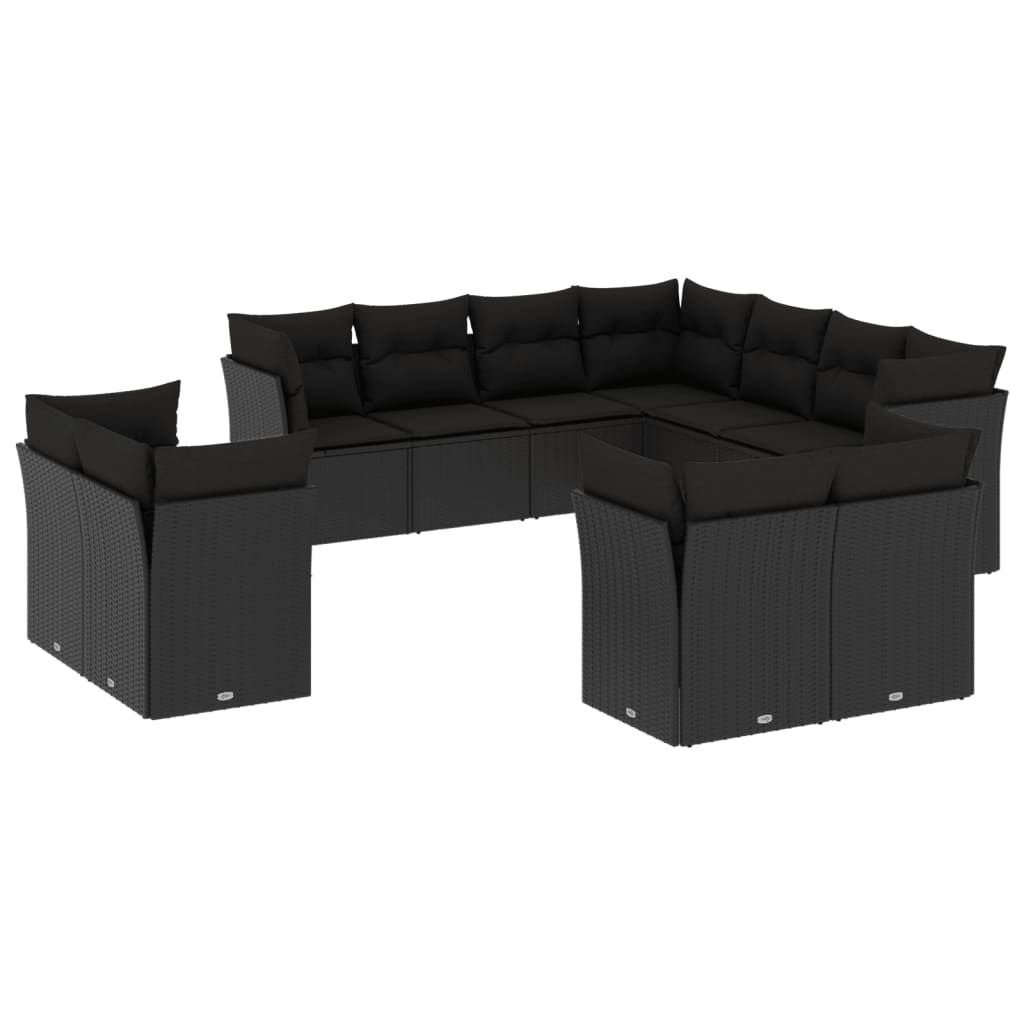 Set Divani da Giardino 11 pz con Cuscini in Polyrattan Nero - homemem39