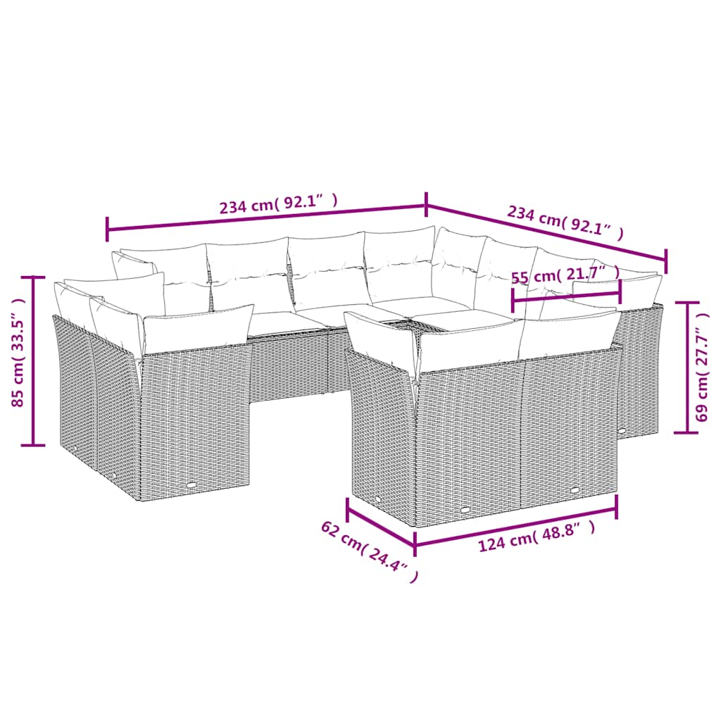 Set Divani da Giardino 11 pz con Cuscini in Polyrattan Nero | homemem39