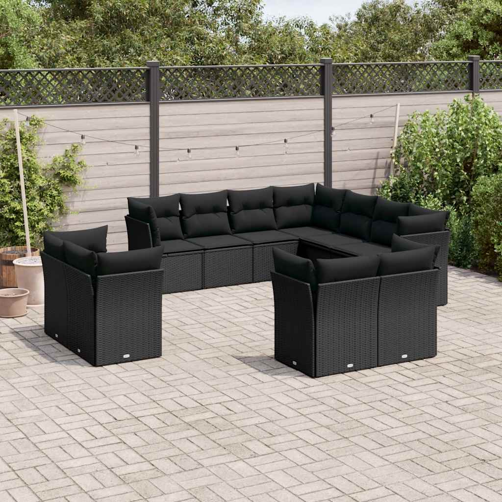Set Divani da Giardino 11 pz con Cuscini in Polyrattan Nero | homemem39