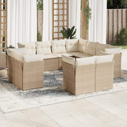 Set Divani da Giardino 11 pz con Cuscini Beige in Polyrattan - homemem39