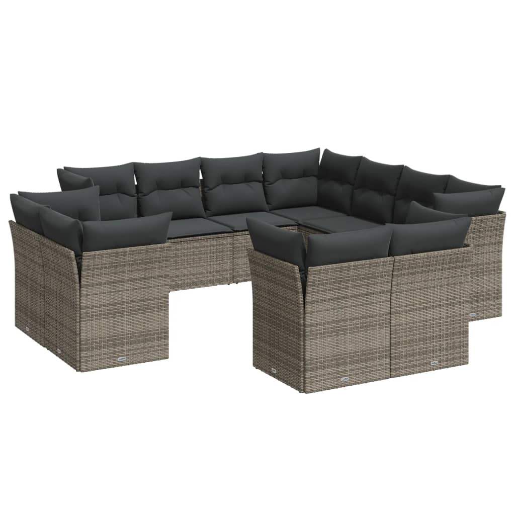 Set Divani da Giardino 11 pz con Cuscini in Polyrattan Grigio - homemem39