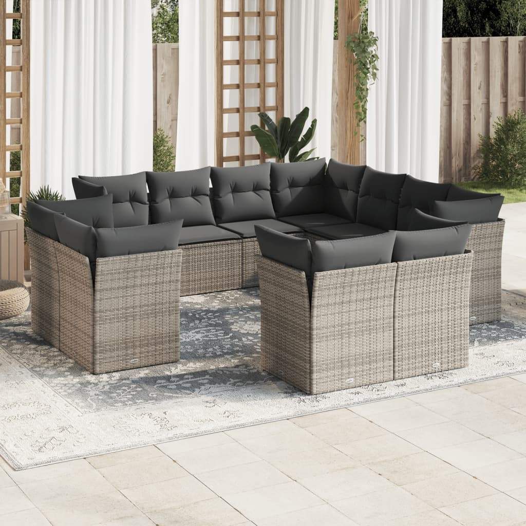 Set Divani da Giardino 11 pz con Cuscini in Polyrattan Grigio - homemem39