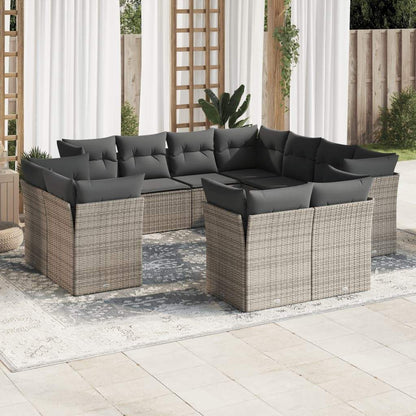 Set Divani da Giardino 11 pz con Cuscini in Polyrattan Grigio - homemem39