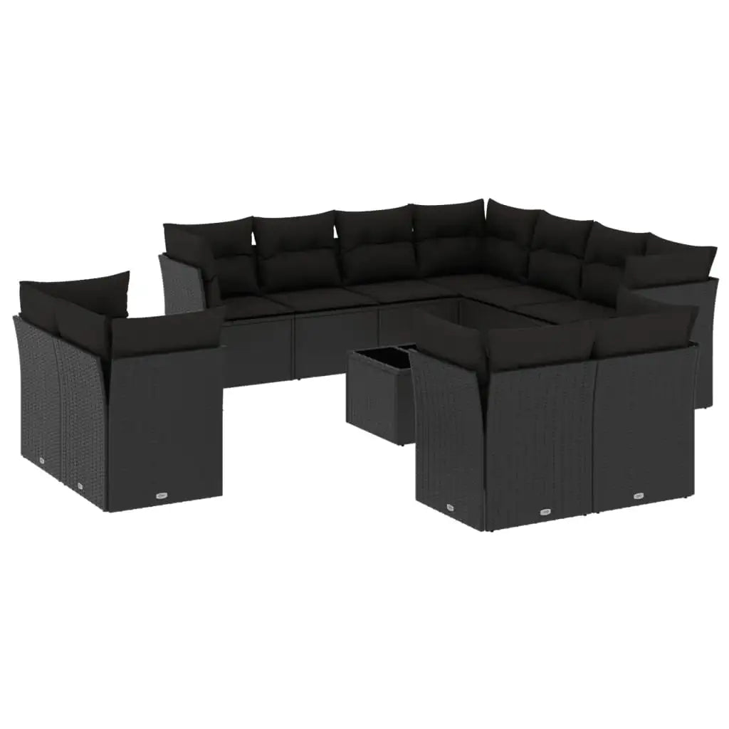 Set Divani da Giardino 12 pz con Cuscini Nero in Polyrattan - homemem39
