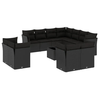 Set Divani da Giardino 12 pz con Cuscini Nero in Polyrattan - homemem39