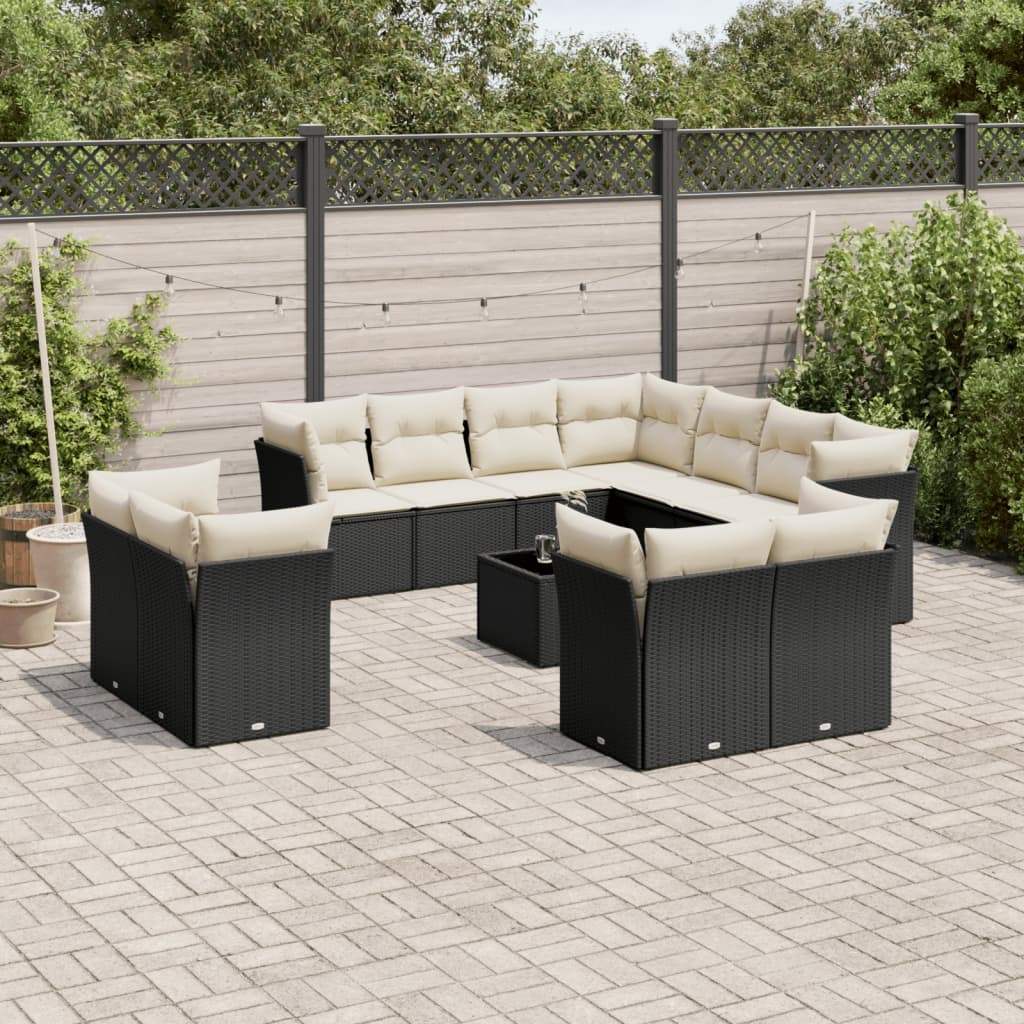 Set Divani da Giardino 12 pz con Cuscini Nero in Polyrattan - homemem39
